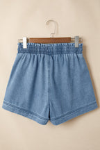 Solid Denim Smocked Elastic Waist Shorts