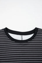 Stripe Ruffle Short Sleeve Crew Neck T-Shirt Mini Dress