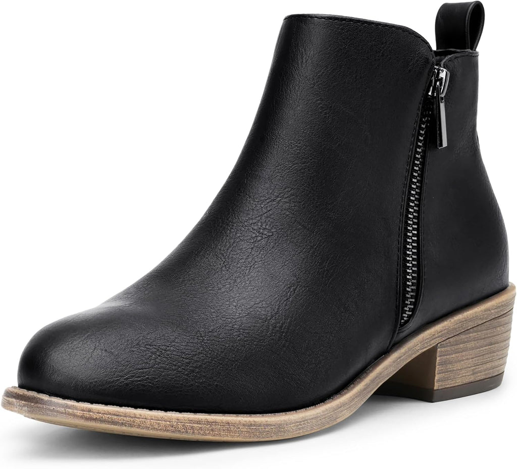 Women's Block Heel Ankle Boots with Inner Zip, Round Toe