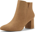 Women's Chunky Heel Ankle Boots with Pointed Toe, Side Zip