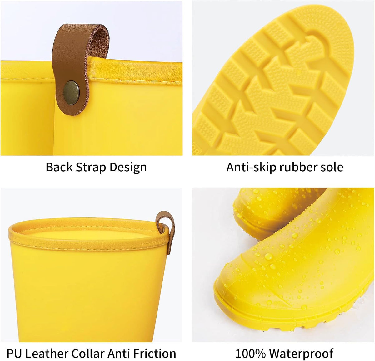 Women's Mid-Calf Waterproof Rubber Rain Boots, Slip-On