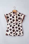 Leopard Ruffle Sleeve Button Up Blouse