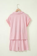 Stripe Dolman Sleeve Polo Shirt & Drawstring Shorts Set