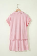 Stripe Dolman Sleeve Polo Shirt & Drawstring Shorts Set