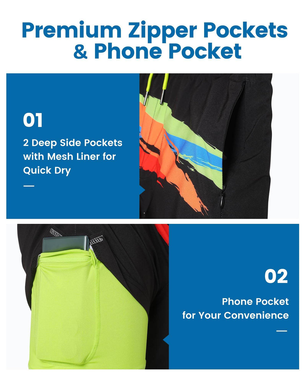 Mens Swim Trunks Compression Liner Quick Dry Zipper Pockets - VacationGrabs