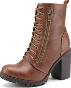 Women's Chunky Heel Lace-Up Combat Ankle Boots