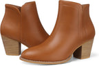 Women's Chunky Heel Ankle Boots, Almond Toe Suede-Look