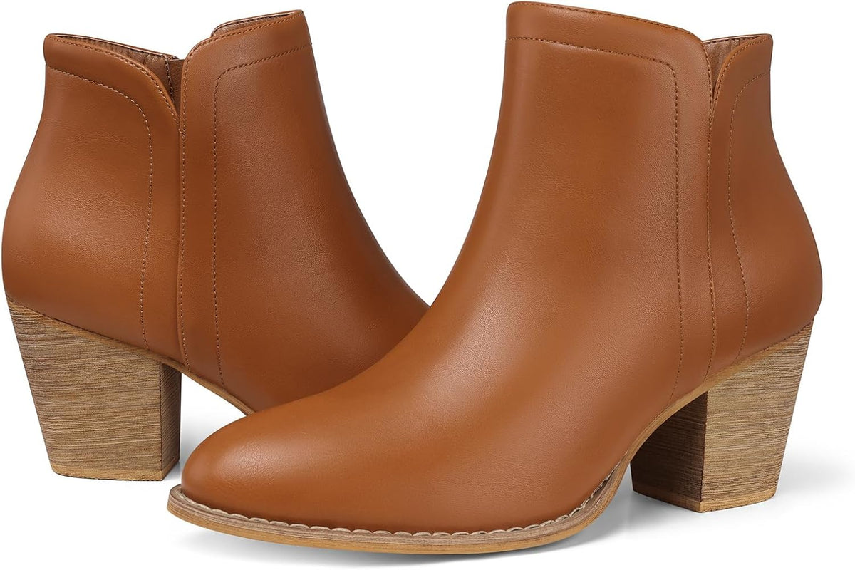 Women's Chunky Heel Ankle Boots, Almond Toe Suede-Look