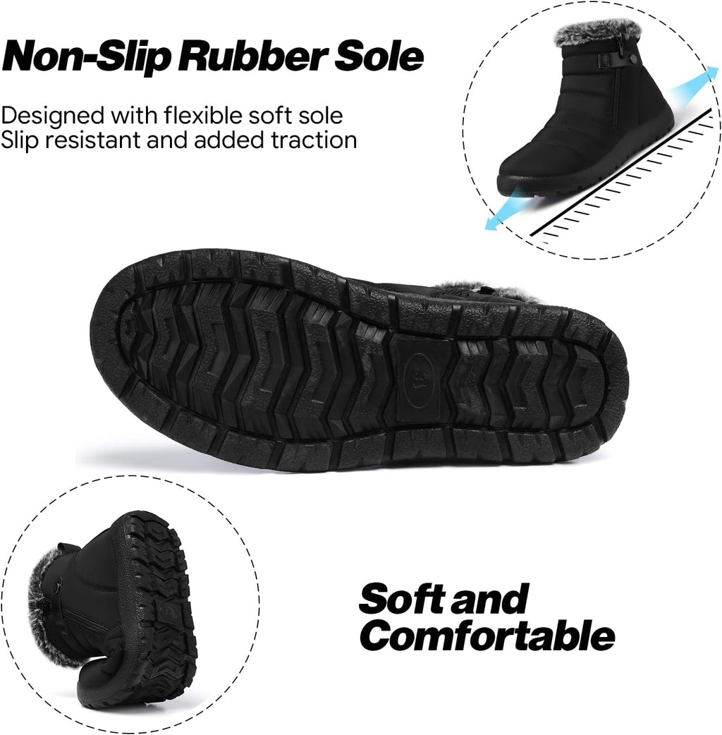 Women's Waterproof Snow Boots with Faux Fur Lining, Non-Slip