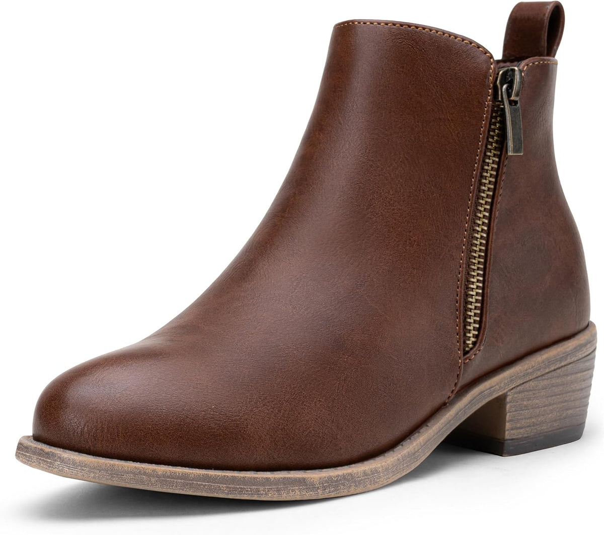Women's Block Heel Ankle Boots with Inner Zip, Round Toe