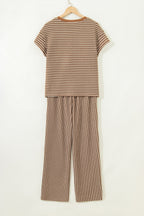 Stripe Crew Neck Tee and Drawstring Pants Set
