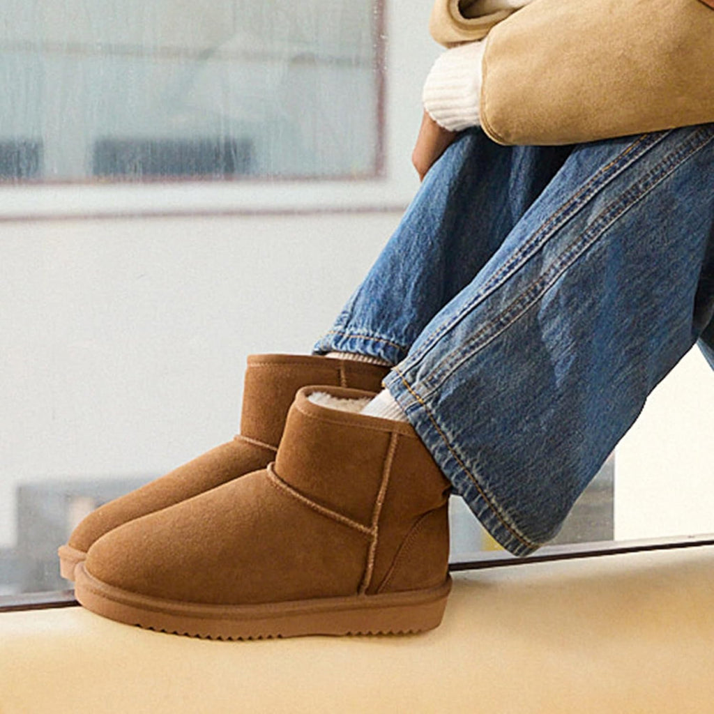 Women's Suede Mini Snow Boots with Faux Fur Lining