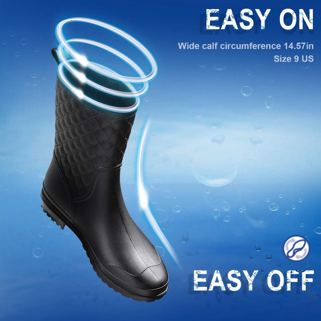 Women's Waterproof Mid-Calf Rain Boots, Quilted & Lightweight