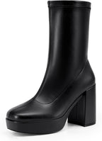 Women's Mid Calf Platform Gogo Boots with Chunky Heel