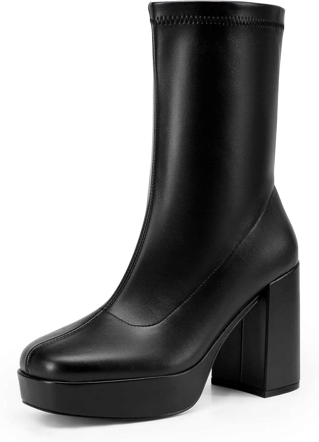 Women's Mid Calf Platform Gogo Boots with Chunky Heel