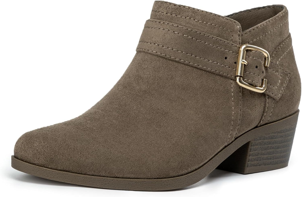Women's Chunky Heel Ankle Boots with Zip & Metal Buckle