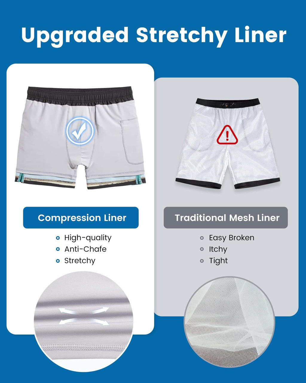 Mens Swim Trunks Compression Liner Quick Dry Zipper Pockets - VacationGrabs