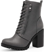 Women's Chunky Heel Lace-Up Combat Ankle Boots