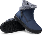 Women's Waterproof Fur Lined Ankle Snow Boots with Side Zip