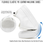 Women's White Low Top Sneakers, PU Leather Lace-Up Shoes