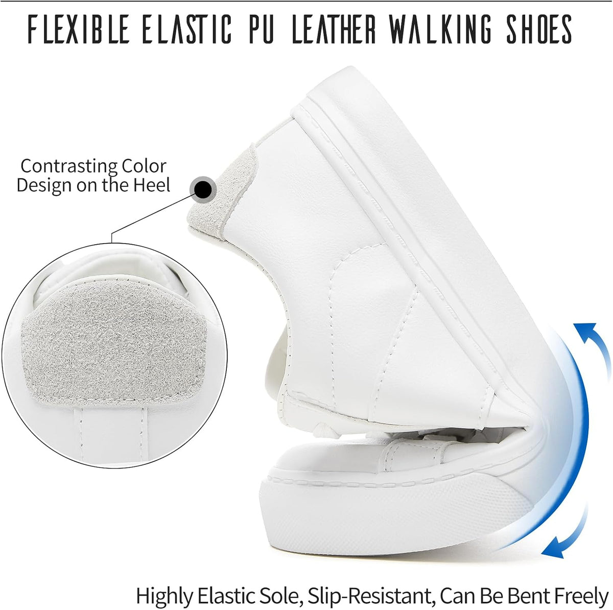 Women's White Low Top Sneakers, PU Leather Lace-Up Shoes