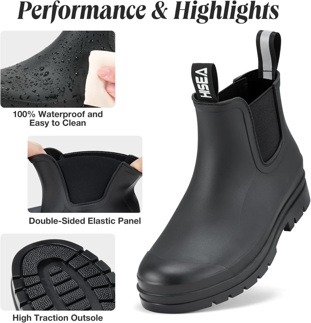 Women's Waterproof Chelsea Rain Boots, Short Ankle Style