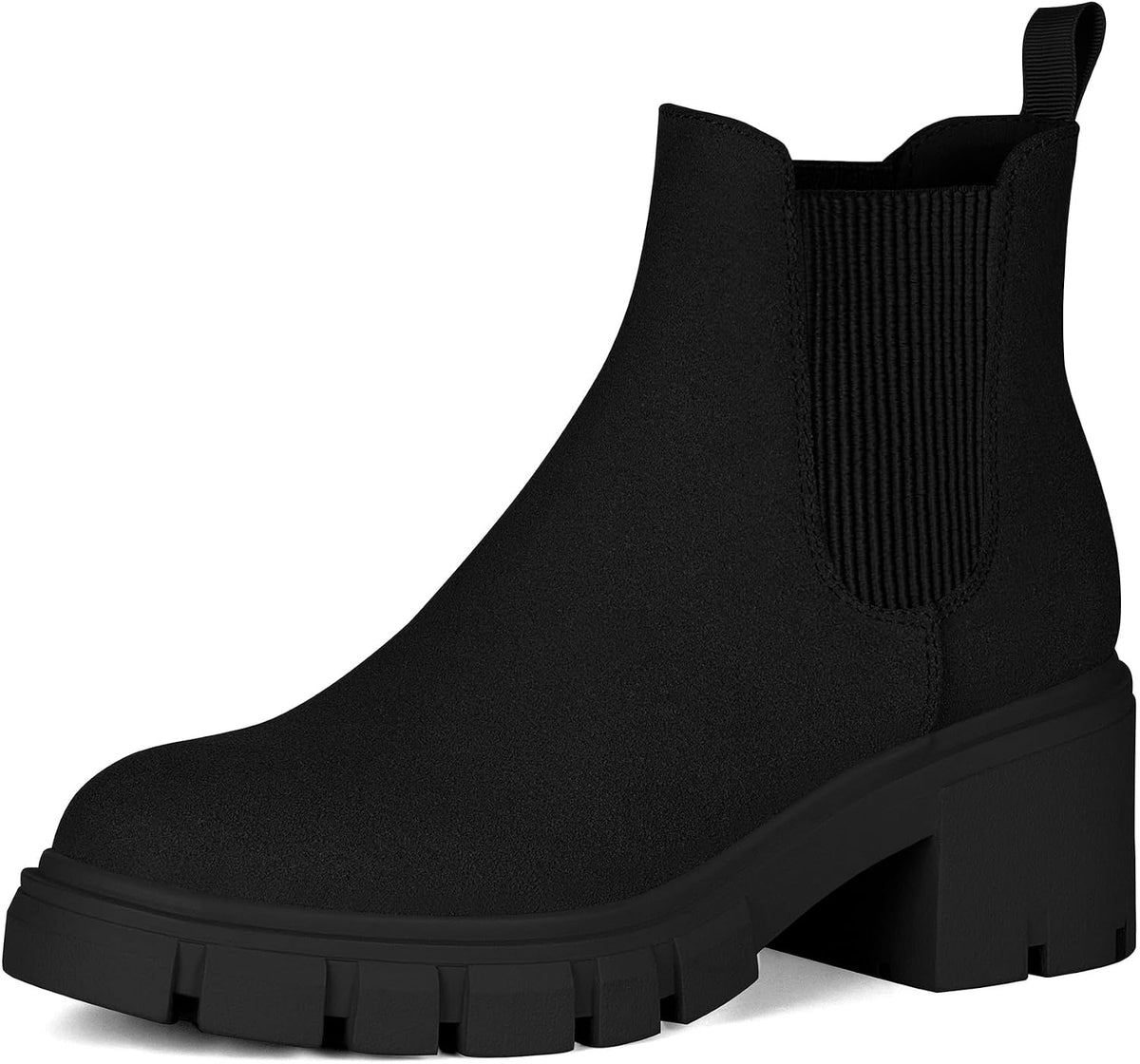 Women's Chunky Heel Chelsea Ankle Boots, Slip-On Suede