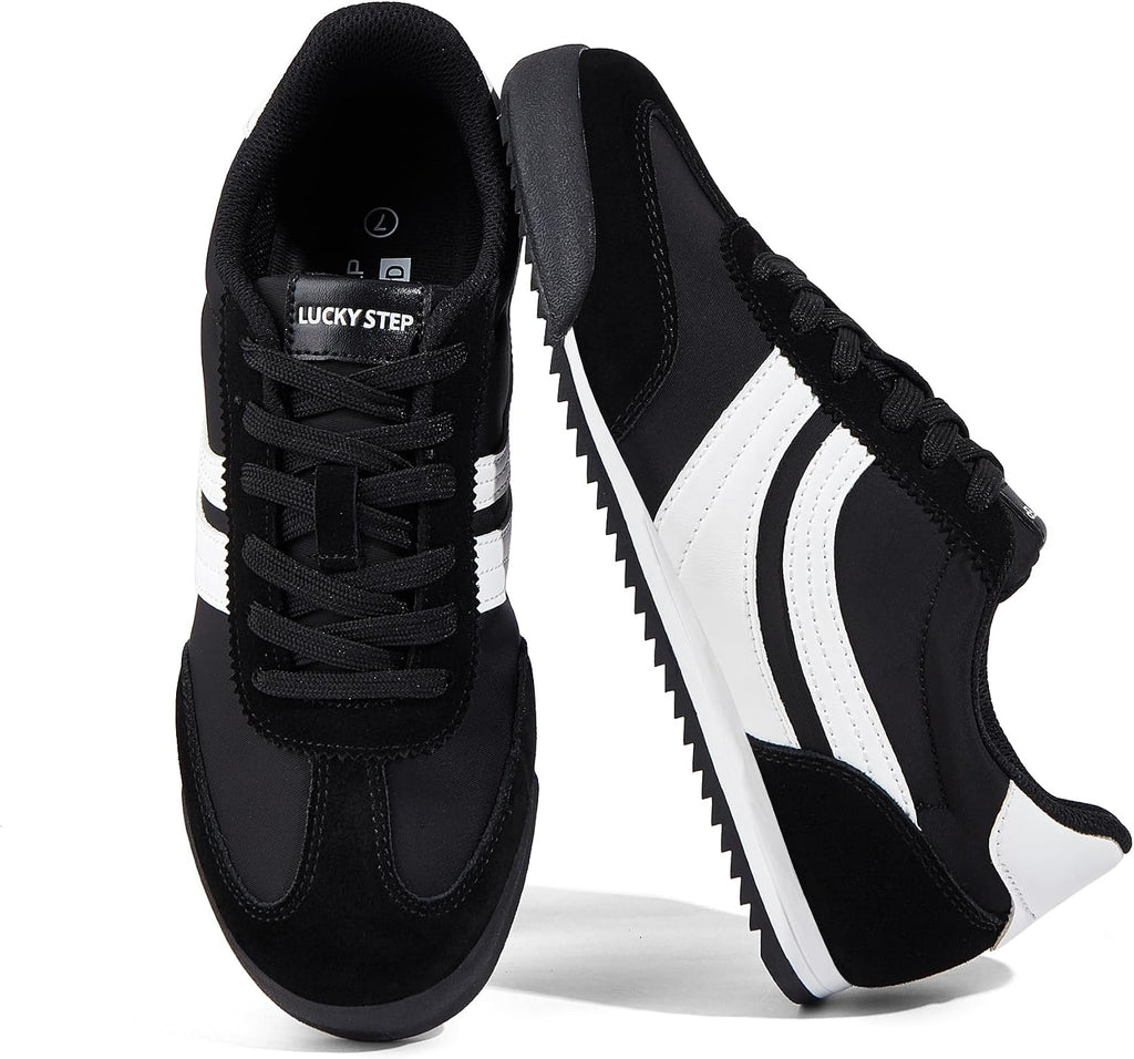 Women's Retro Tennis Sneakers - Nylon & Suede Slim Fit