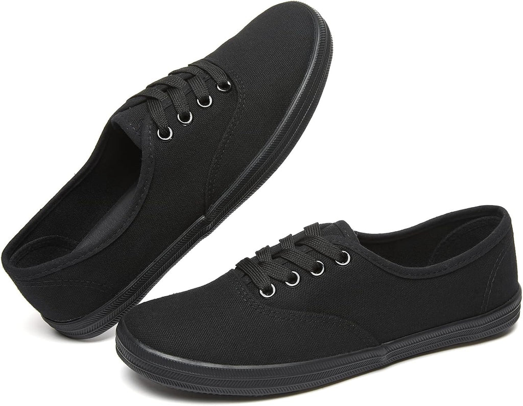 Women's White Canvas Low Top Lace-Up Sneakers for Travel