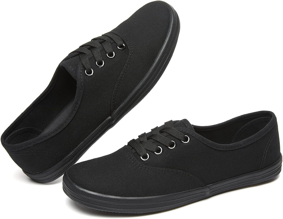 Women's White Canvas Low Top Lace-Up Sneakers for Travel