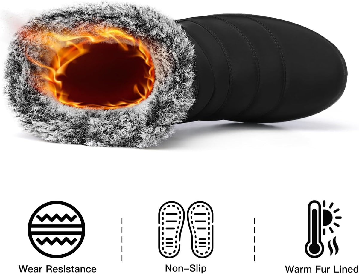 Women's Waterproof Snow Boots with Faux Fur Lining, Non-Slip