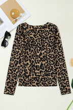 Leopard & Floral Square Neck Long Sleeve T-Shirt