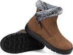 Women's Waterproof Fur Lined Ankle Snow Boots with Side Zip