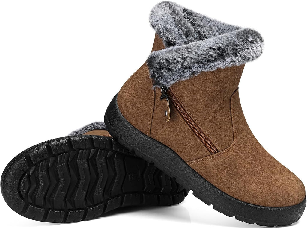 Women's Waterproof Fur Lined Ankle Snow Boots with Side Zip