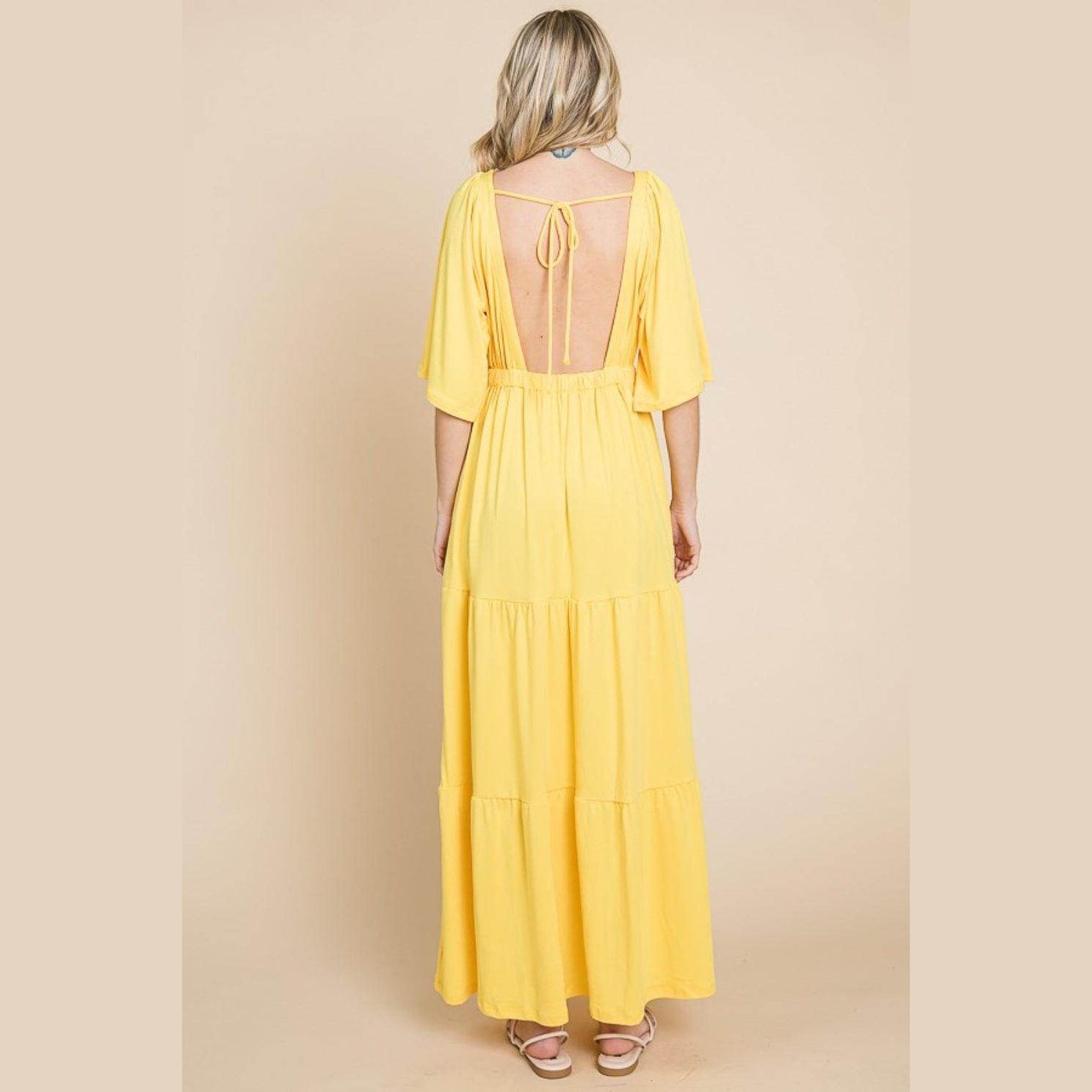 Culture Code Backless Plunge Half Sleeve Tiered Dress - VacationGrabs