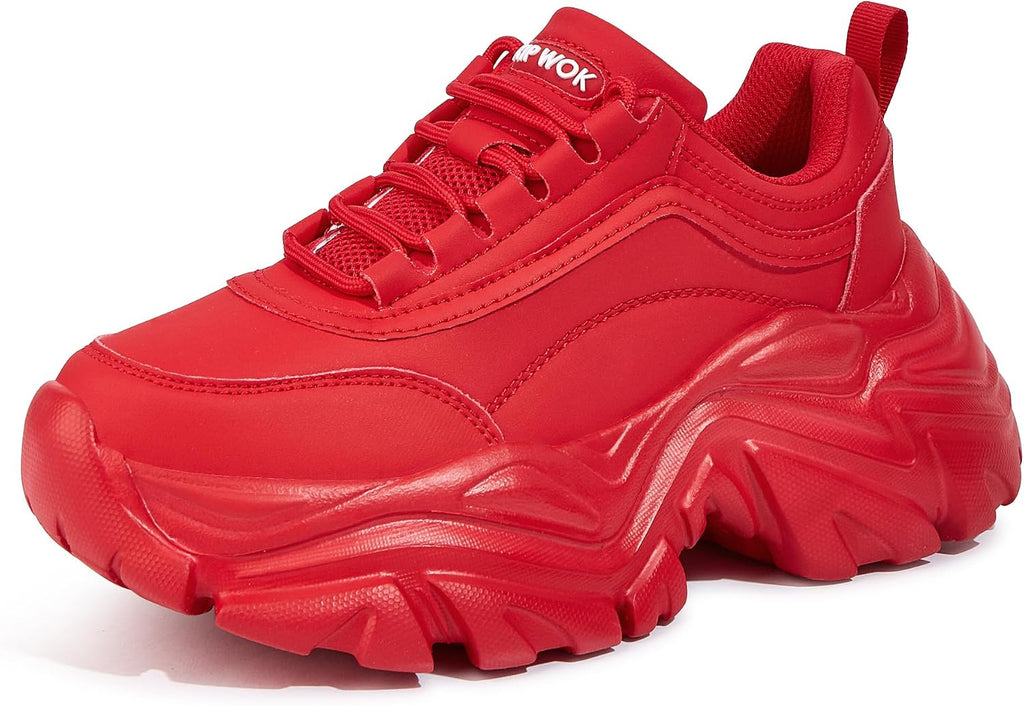 Women's White Platform Chunky Sneakers, Memory Foam Insole