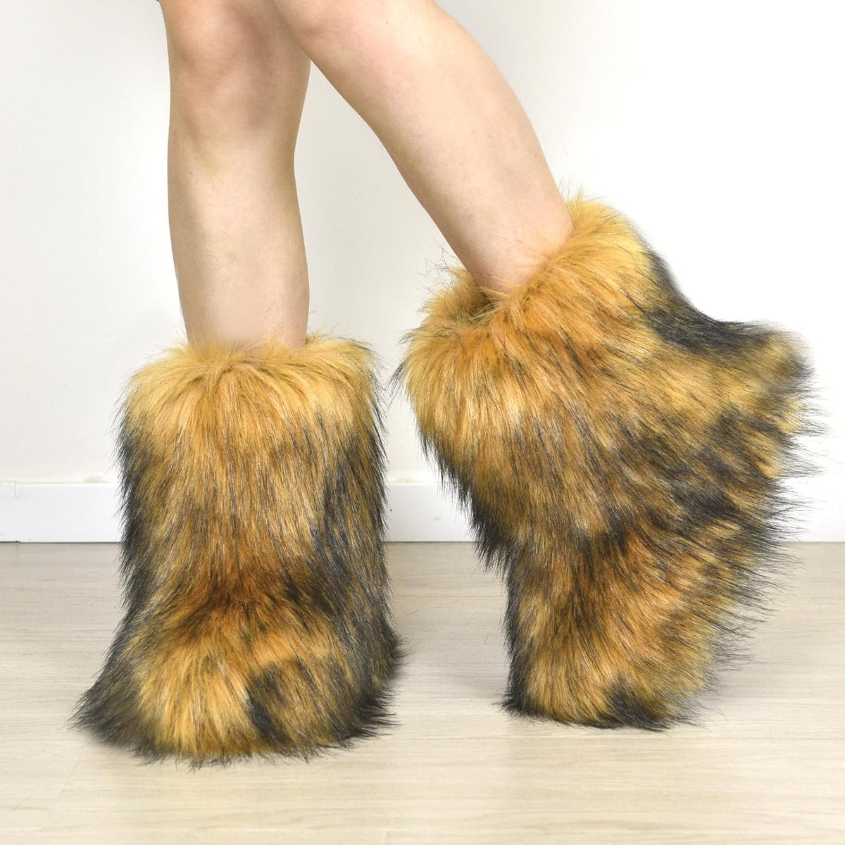 Women's Faux Fur Mid-Calf Snow Boots with Flat Heel