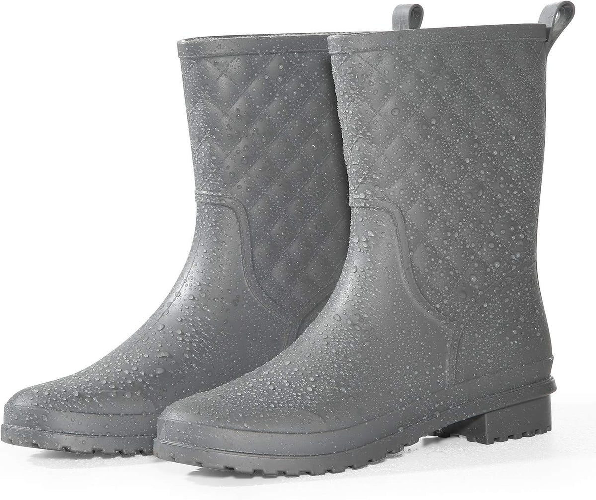 Women's Waterproof Mid-Calf Rain Boots, Quilted & Lightweight