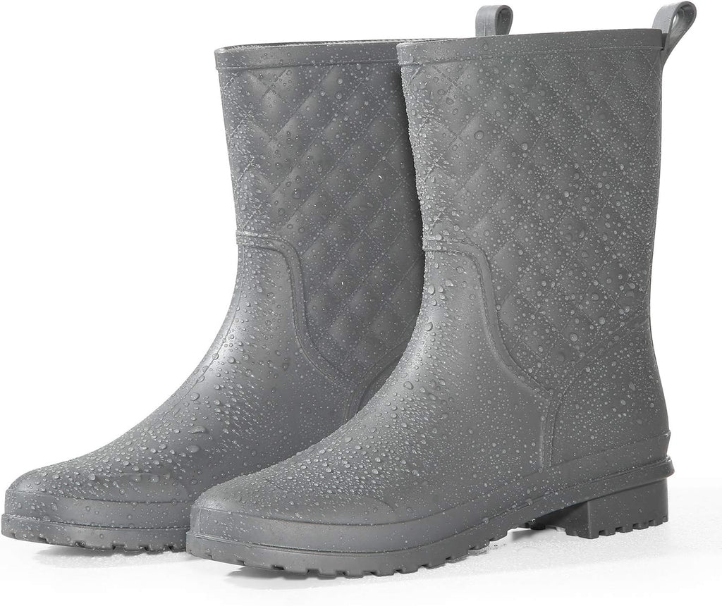 Women's Waterproof Mid-Calf Rain Boots, Quilted & Lightweight