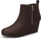 Women's Suede Wedge Ankle Boots with Side Zipper