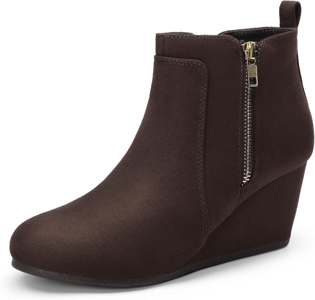 Women's Suede Wedge Ankle Boots with Side Zipper