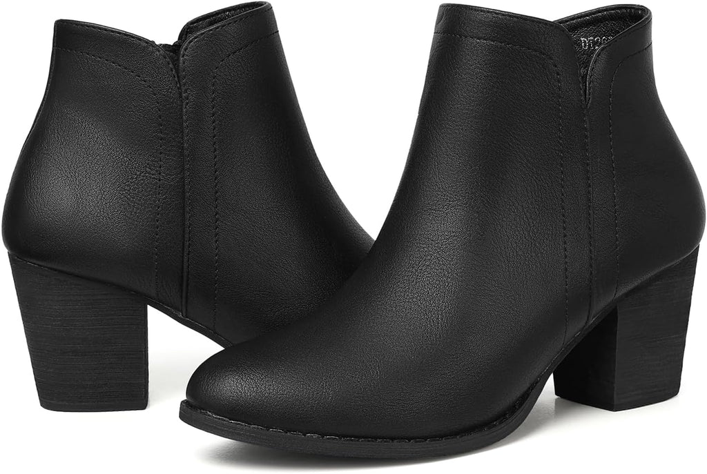 Women's Chunky Heel Ankle Boots, Almond Toe Suede-Look