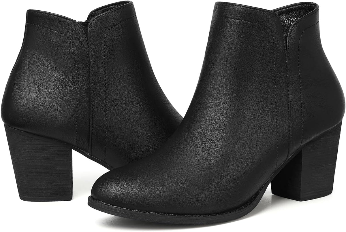 Women's Chunky Heel Ankle Boots, Almond Toe Suede-Look