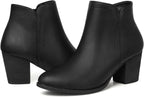 Women's Chunky Heel Ankle Boots, Almond Toe Suede-Look