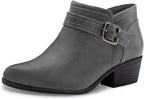 Women's Chunky Heel Ankle Boots with Zip & Metal Buckle