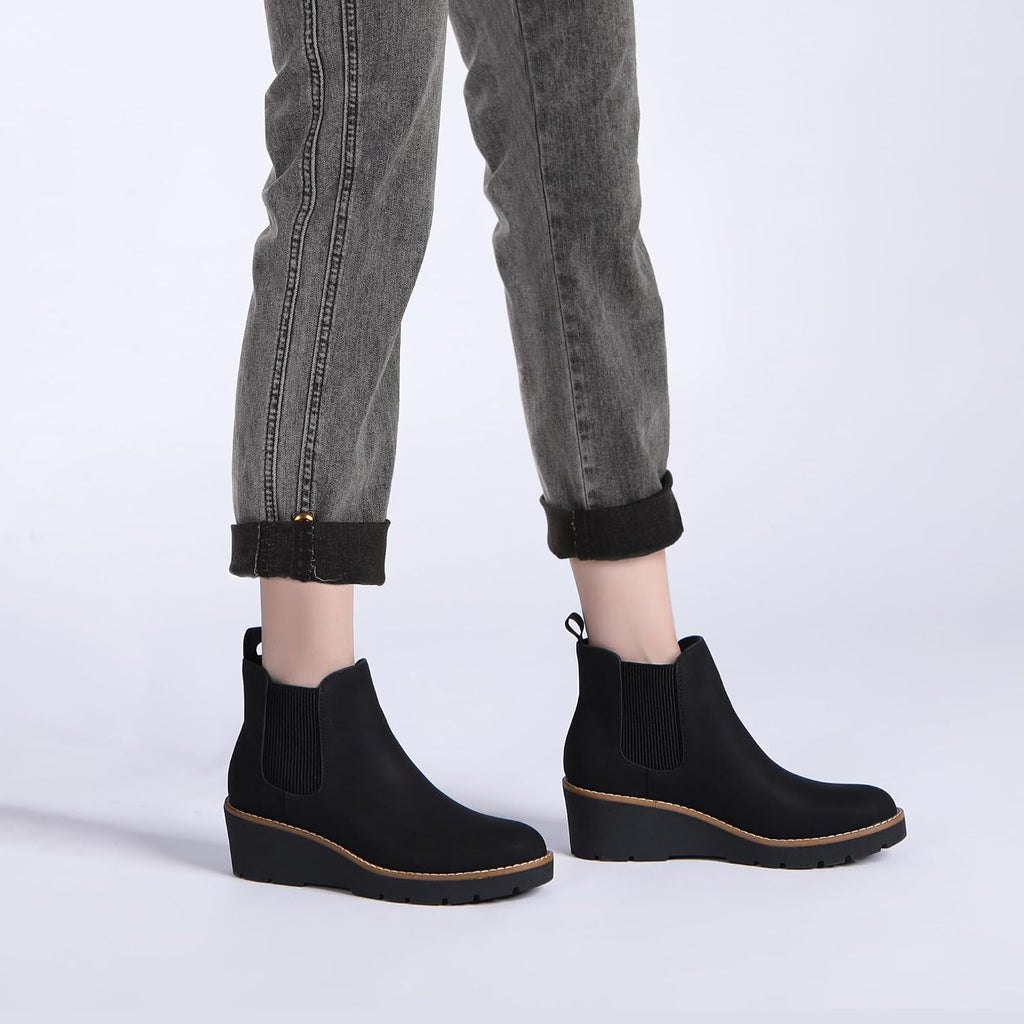 Women's Platform Wedge Chelsea Ankle Boots, Nubuck & Suede