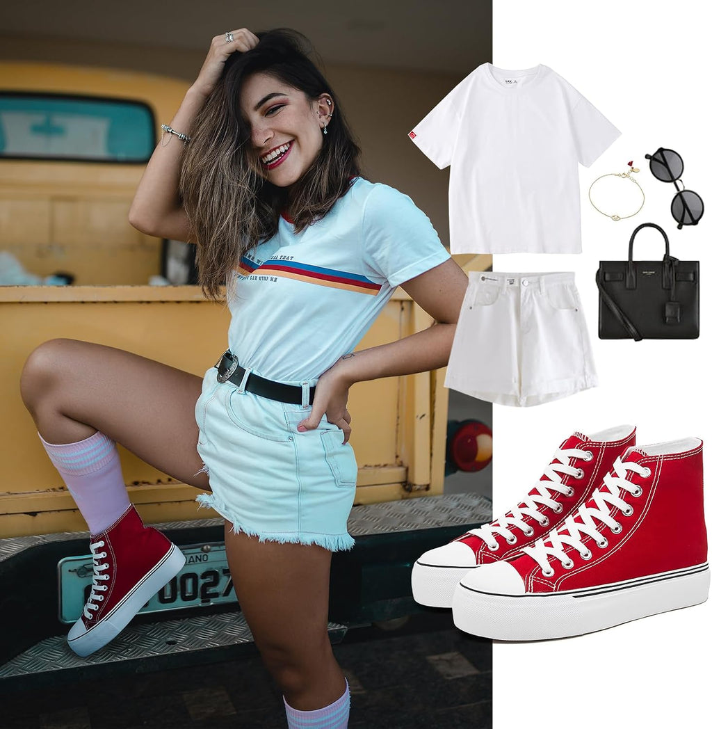 Women's White High Top Platform Canvas Sneakers