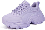 Women's White Platform Chunky Sneakers, Memory Foam Insole