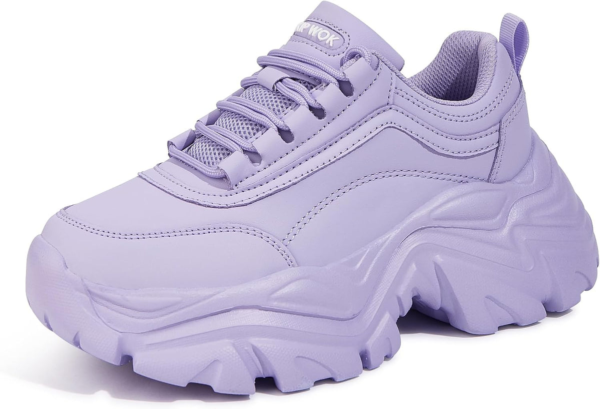 Women's White Platform Chunky Sneakers, Memory Foam Insole
