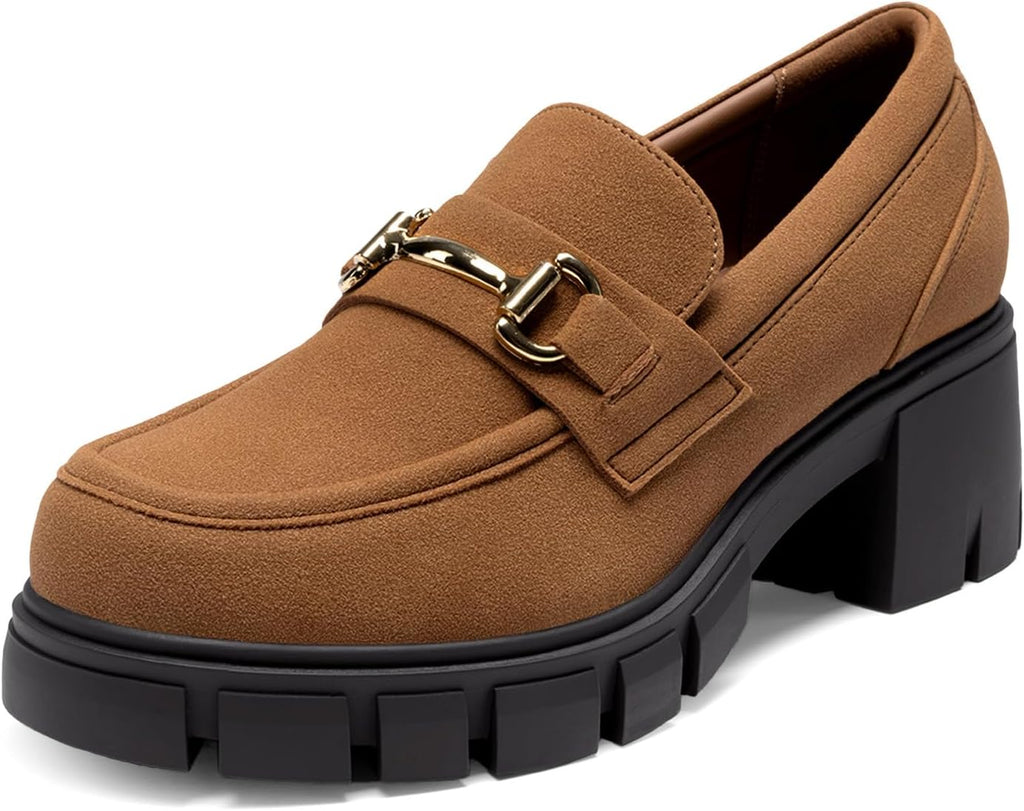 Women's Platform Chunky Loafers with Horse-Bit Detail